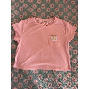 Juicy Couture Pink Ribbed Tee with Gold Logo Pocket • Size Small